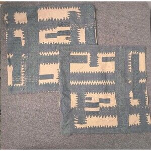 Pottery Barn Pillow Cover 20x20 Navy Tan Geometric Pattern Decorative Accent